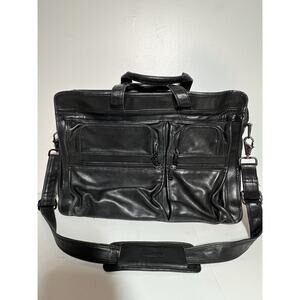 Tumi EUC Black Leather Alpha Expandable Organizer Computer Briefcase Bag Laptop